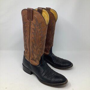 Vintage Nocona Boots 8.5 western tan 50602 flame cowboy black tan silver inlay